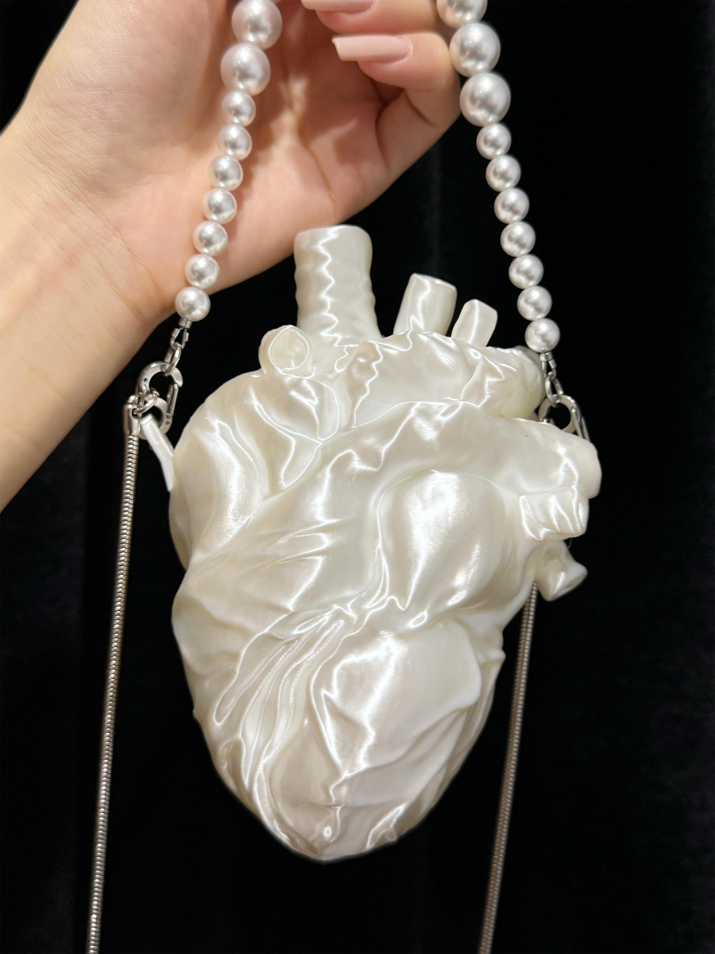 3D Printing Abs - 新しいライト高級ファッション 3d プリント三次元ハート女性バッグパーソナライズされた宴会パーティービーズチェーンクロスボディバッグトレンディ