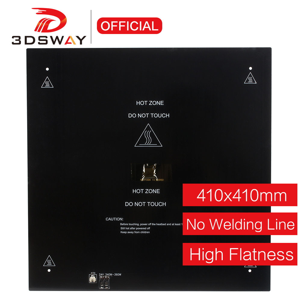 3D Printing Warehouse - 3dsway-アルミニウムプラテン,3dプリンター部品,410x410mm,24v,サーマルベッド,黒,mk3,3mm,サーミスターケーブル付き