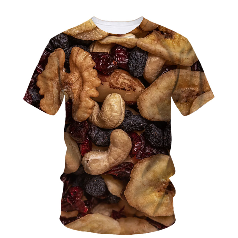 3D Printing In Food - 3d プリントナッツクルミ Tシャツ男性のための夏の人格食品ドライフルーツパターン Tシャツファッション特大 O ネック半袖