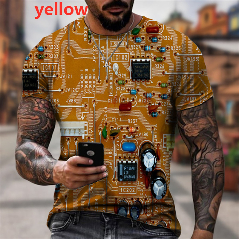 3D Printing Diagram - 男性用下図回路図Tシャツ,電子チップ3D,マザーボード印刷,クールなデザイン,面白い服