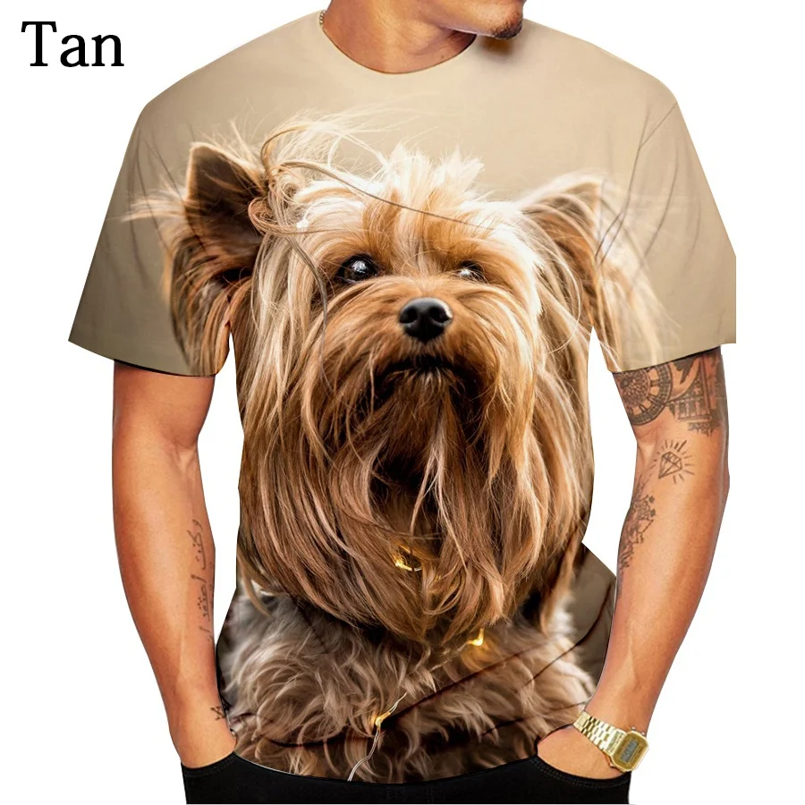 3D Printing Yorkshire - ラウンドネック半袖 Tシャツ最新のファッションかわいい犬ヨークシャーテリア 3D プリント Tシャツ動物おかしいカジュアルトップス