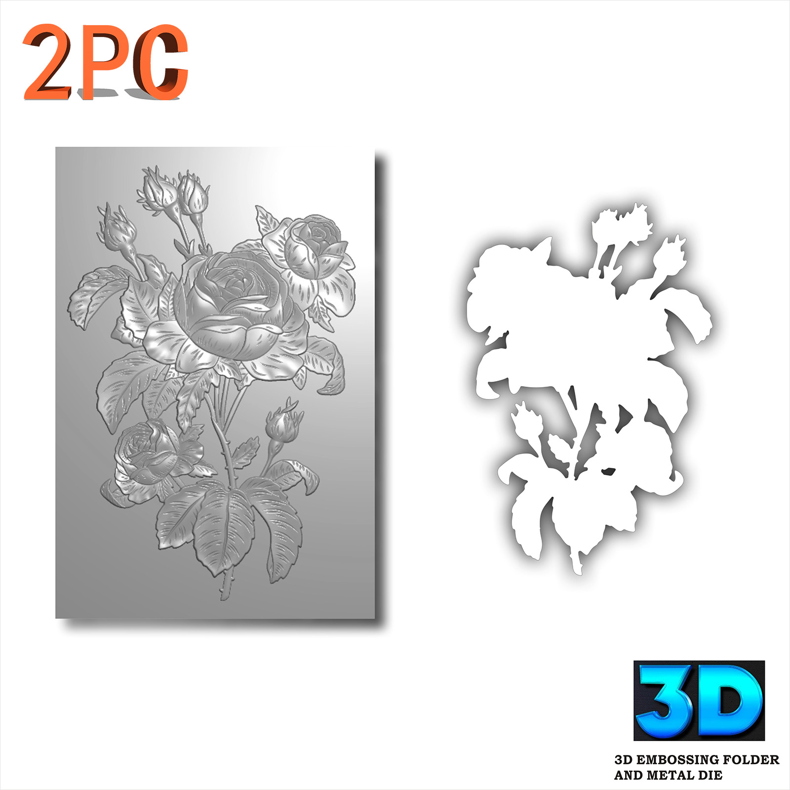 3D Printing With Pp - ローズアート背景花柄3Dレリーフフォルダーとカッティングモールド2点セット、名刺印刷、スクラップブック用
