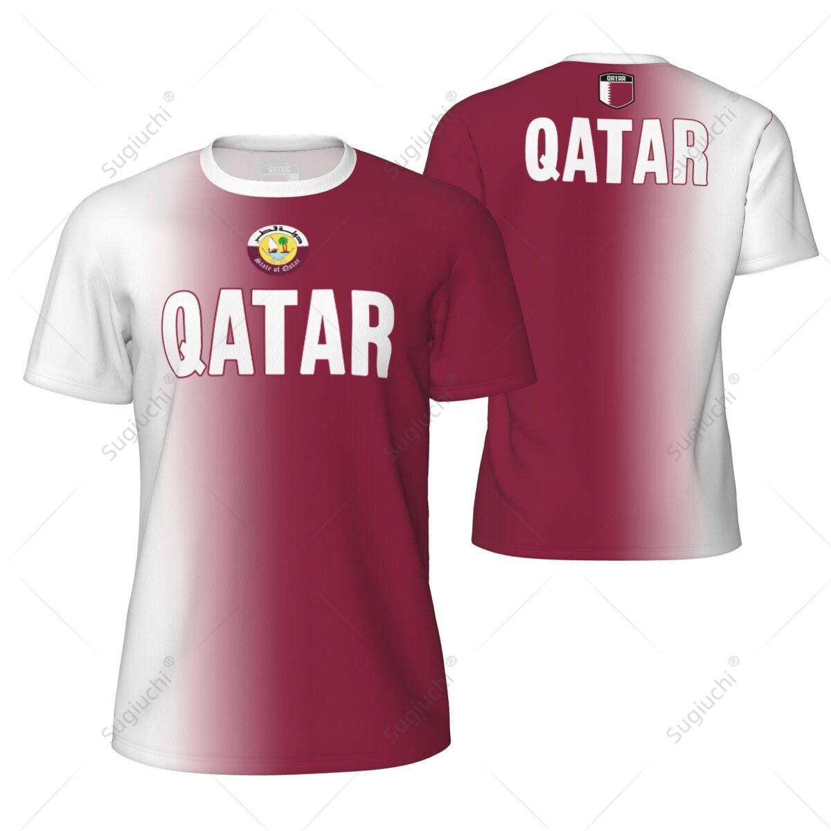 3D Printing Qatar - スポーツメッシュTシャツ カタール国旗 ランニング、バイク、サッカー、テニス、フットボール、フィットネス用 3Dプリント カスタム