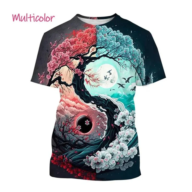 3D Printing Diagram - 中国太極拳模様Tシャツ メンズ 陰陽鯉龍 3DプリントTシャツ ストリートウェア クール