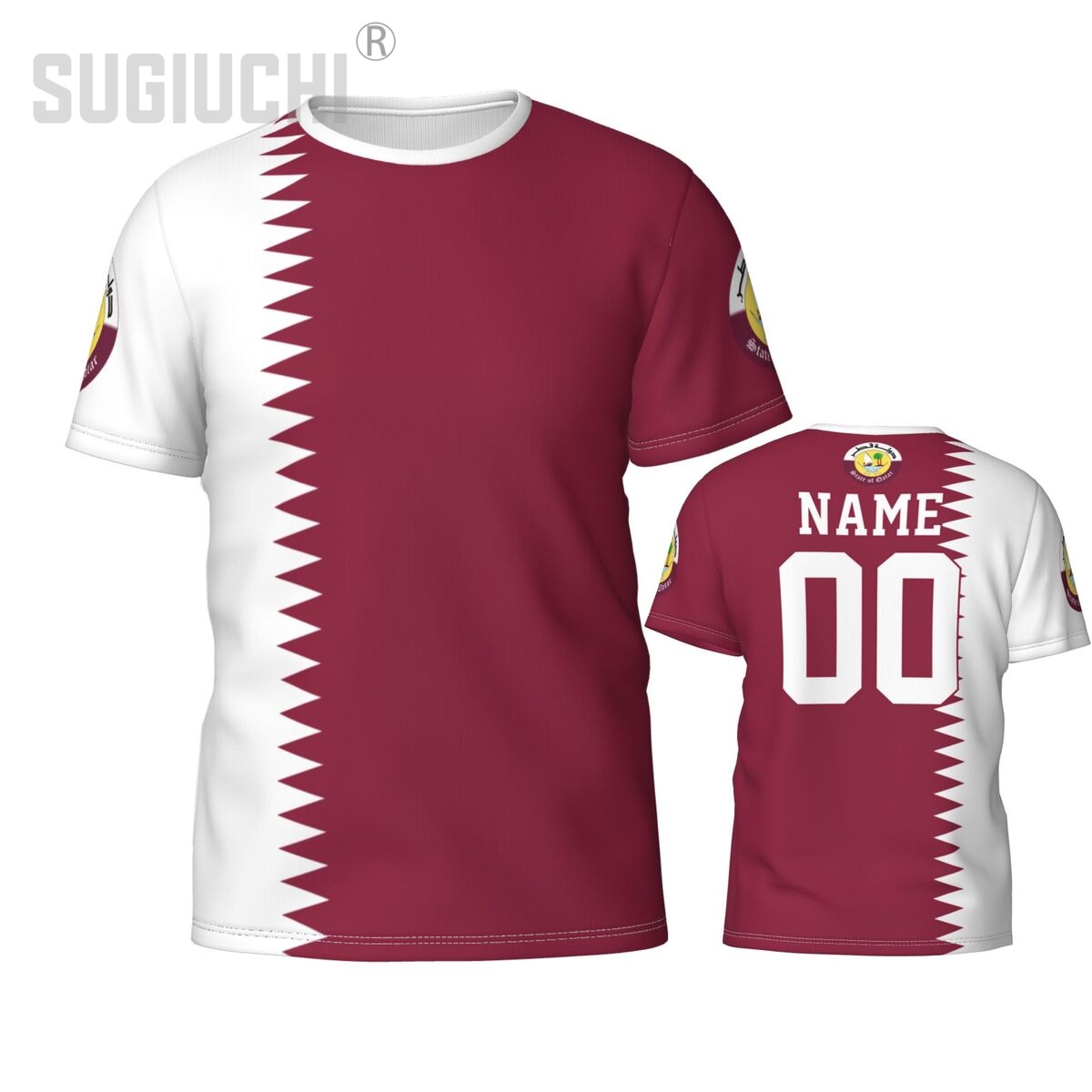 3D Printing Qatar - カスタムネームナンバー カタール国旗エンブレム 3D Tシャツ メンズ レディース