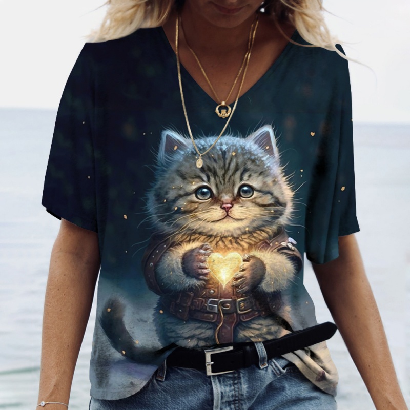 楽しい猫フードパターン Tシャツ女性のためのかわいい動物 3 - 3D Printing In Food のレビューと価格