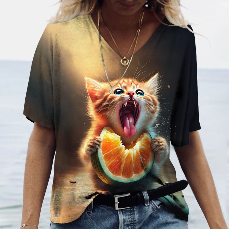 楽しい猫フードパターン Tシャツ女性のためのかわいい動物 3 - 3D Printing In Food のレビューと価格