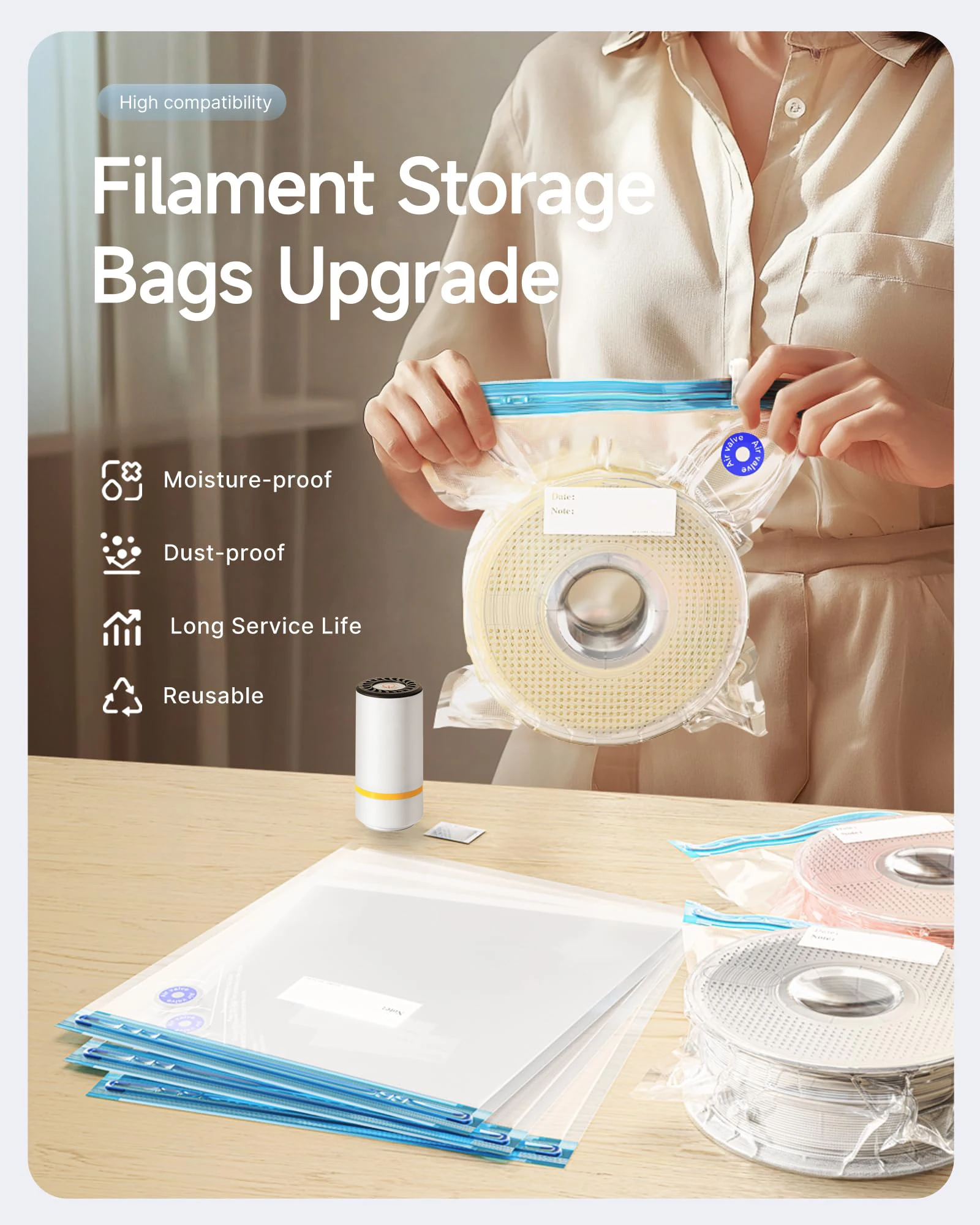 USB充電式電動エアポンプ付き3Dプリンターフィラメント真空 - 3D Printing Fff のレビューと価格